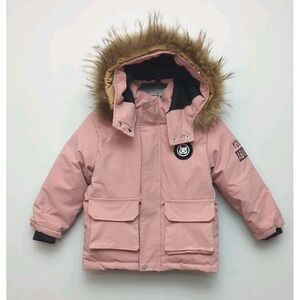 A3 Toddler Coat Sz 110 Winter Snow Ski Mountain Pink Faux Fur Trim Pockets Warm